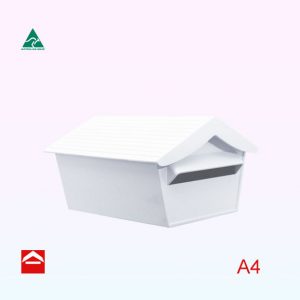 Alpine style letterbox with straight eve and cast tiled roof. The Alpine rear opening mail box has cast aluminium front and back plates. A4.