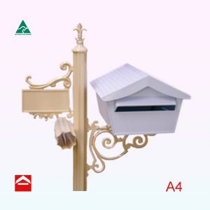 A4 Alpine letterbox rear open mounted on a deluxe post.