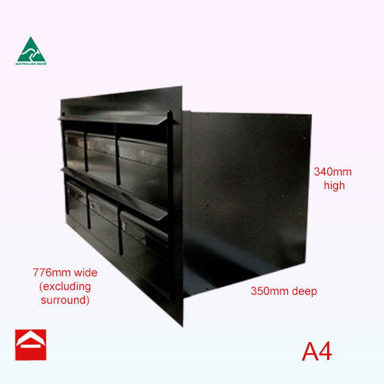 Bank of 6 rear open 3wx2h narrow front and deep boxes with a 40mm angle surround flush with front