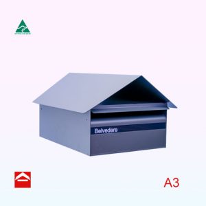 A3 letterbox 410mm wide x 545mm deep with a gabled roof. Rear opening.