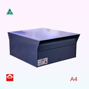 Front view of Brunswick rear opening letterbox with awnings back and front. 350w x 350d x 175h