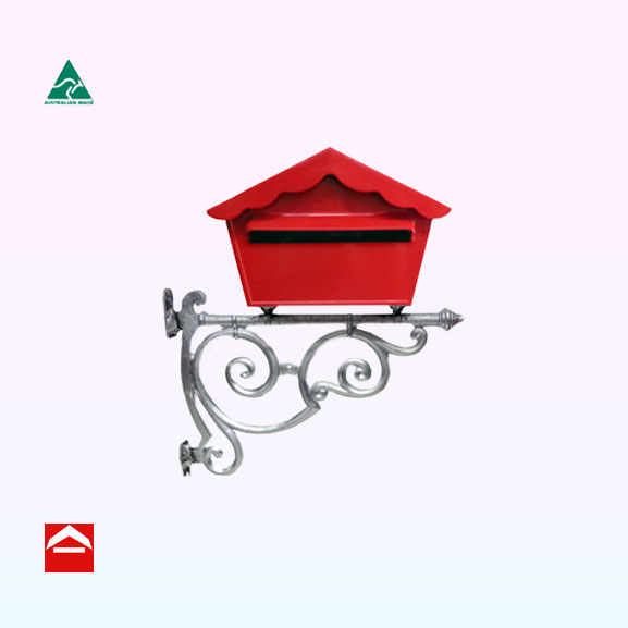 Chalet style cast aluminium letterbox. Has tiled style roof and scalloped eve. Not suitable for A4 mail