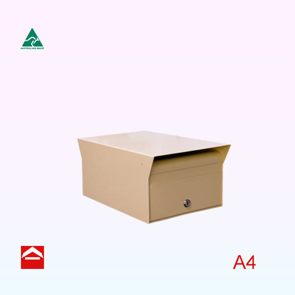 Rectangular letterbox in portrait orientation with a hood over the front and rear. Clayton front opening 250w x 395d x 175h