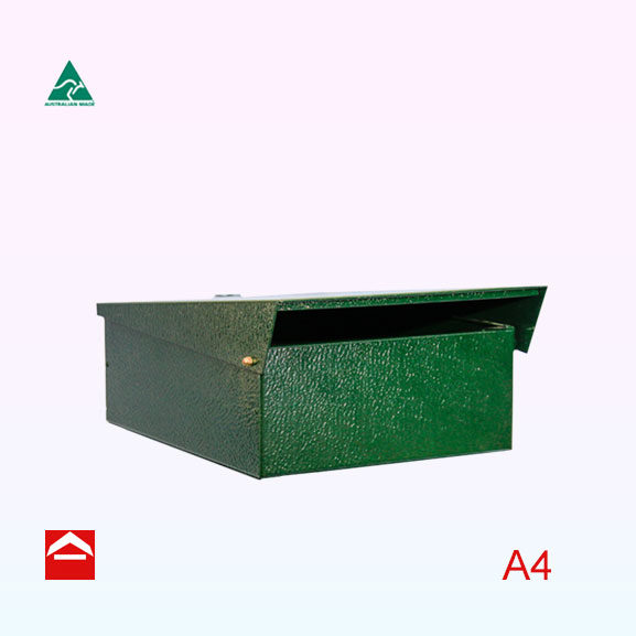 Estate top opening, hammered (stucco) aluminium letterbox. Suits A4 mail. Lockable.