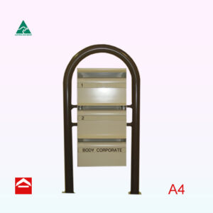 Bank of 3 rear open A4 letterboxes on 50mm Ubend post