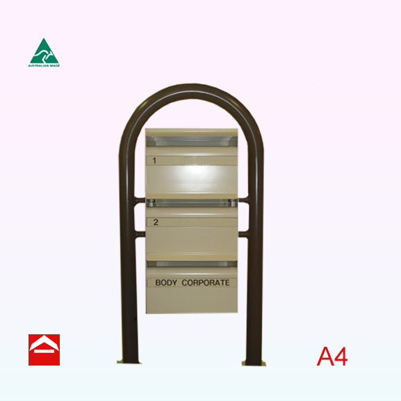 Bank of 3 rear open A4 letterboxes on 50mm Ubend post