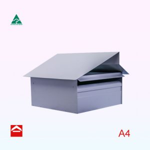 A4 square Hampton Rear Opening Aluminium letterbox 350mm wide x 350mm deep with an architectural style roof.