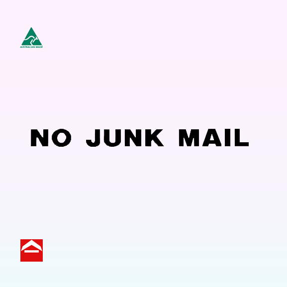 No Junk mail sticker 115mm wide x 9mm high. Comes in Black and gold