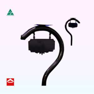 50mm round tube bent into a question mark shape with mounting plate and hanging number plate