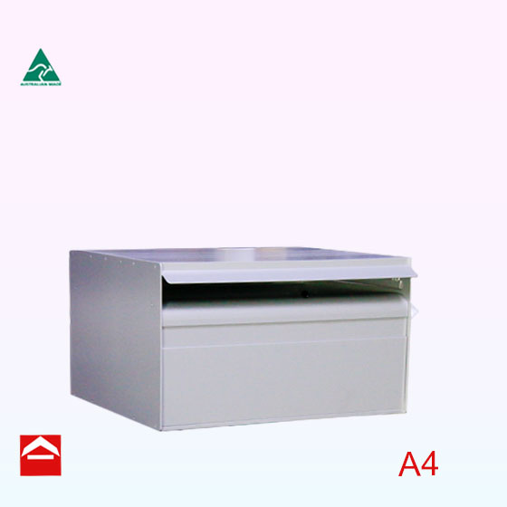 Front view of Simone right side opening letterbox. 350mm wide x 175mm high x 300m deep.