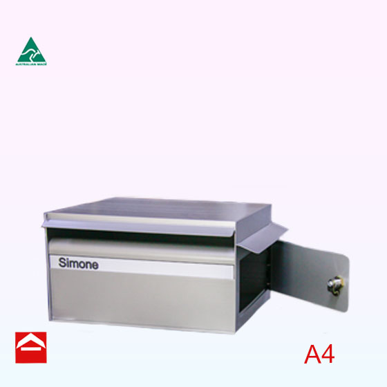 Angled front view of the Simone A4 right side opening. 390mm wide x 300mm deep x 200mm high