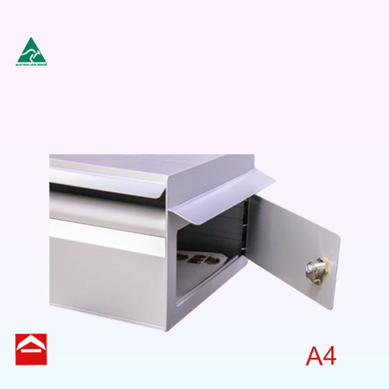 Angled front view of the Simone A4 right side opening. 390mm wide x 300mm deep x 200mm high
