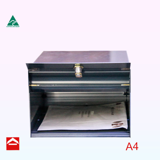 Rear of the Thea rear opening with mail inside. 250mm wide x 390mm deep x 175mm high.