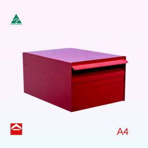 Front view of the Vera A4 rear opening rectangular letterbox 250mm wide x 350mm deep x 175mm high.