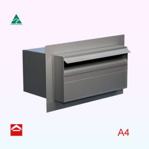 Vogue rear opening A4 rectangular letterboxe with 40mm angle trim so it can attach to timber or cyclone wire fences. 350mm wide x 250mm deep x 175mm high.