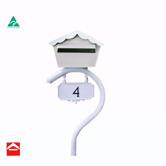 Chalet rear Opening Aluminium Letterbox on question mark post
