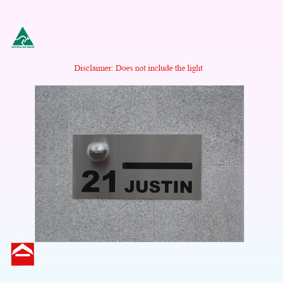 Image of stainless steel plate with laser cut out area for a light and black backing plate