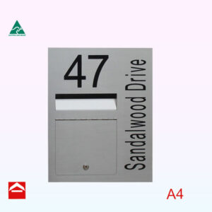 Front open stainless steel front palte with laser cutting and mail slot.