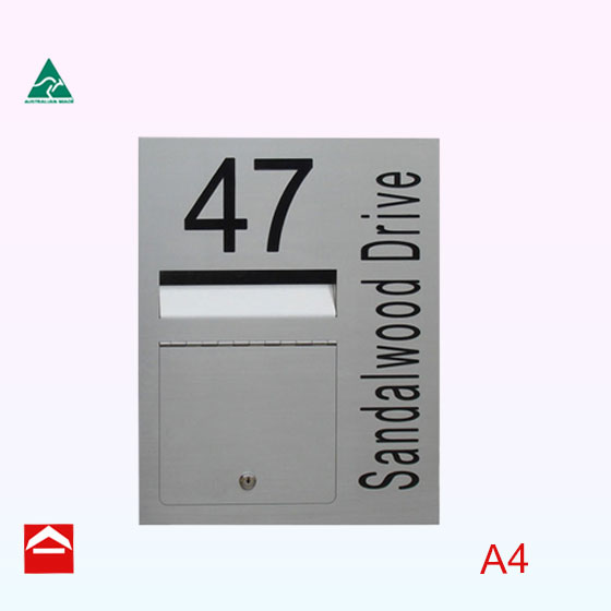 Front open stainless steel front palte with laser cutting and mail slot.